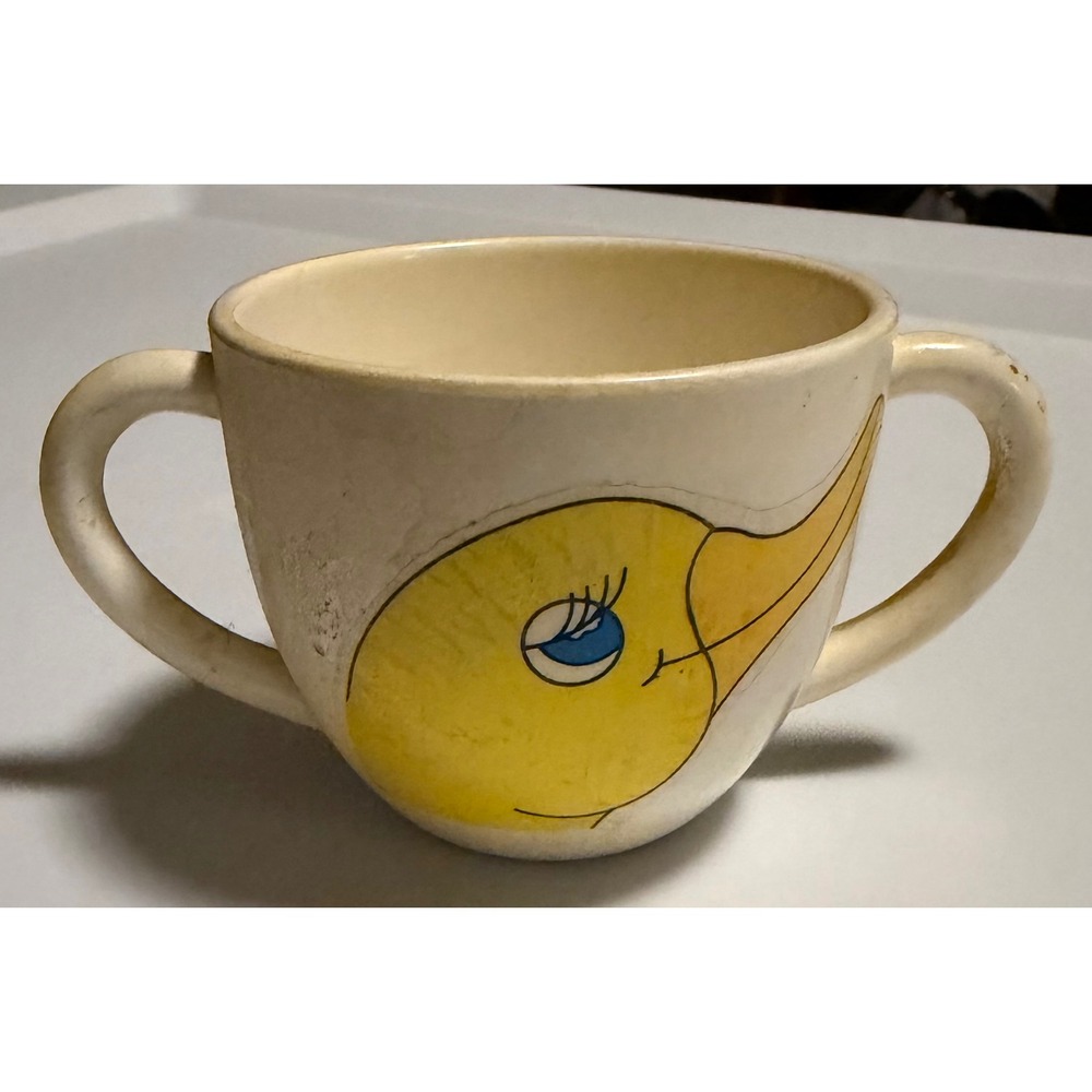 Vintage Just Friends Melamine Double Handle Toddler Cup Yellow Duck Cream